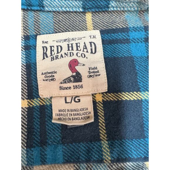 Red Head Brand Co Men’s Flannel Shirt Plaid Blue Beige Size Large - Picture 2 of 11